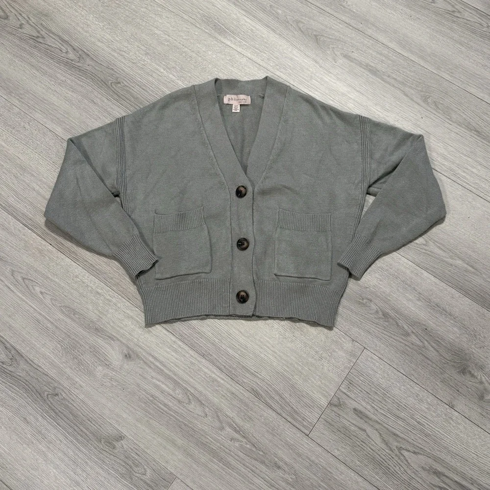 Philosophy Cardigan XS Short Fit Olive Green - Picture 5 of 15